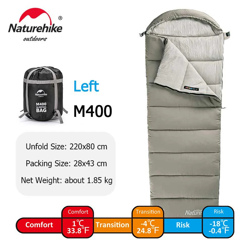 M180 Ultralight Hooded Sleeping Bag Waterproof Spliceable Winter Camping Warm 1℃–12℃