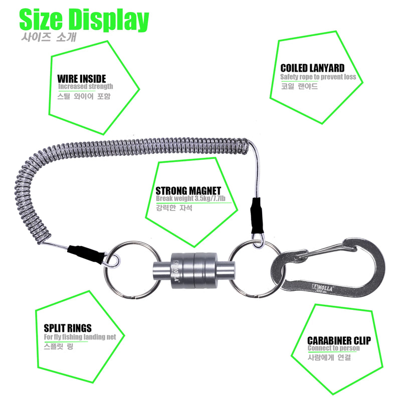 Magnetic Net Release Holder With Coiled Lanyard Fly Fishing Tools Strong Magnet Carabine Fast Buckle