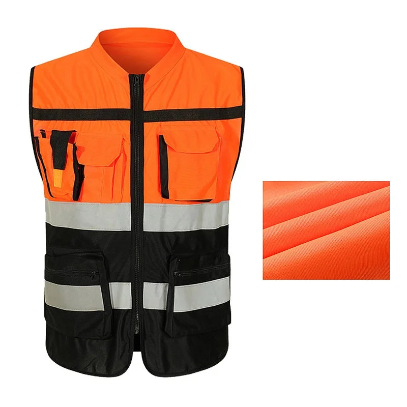 High-Visibility Reflective Workwear Vest – Multi-Pocket Safety Clothing for Construction & Night Use