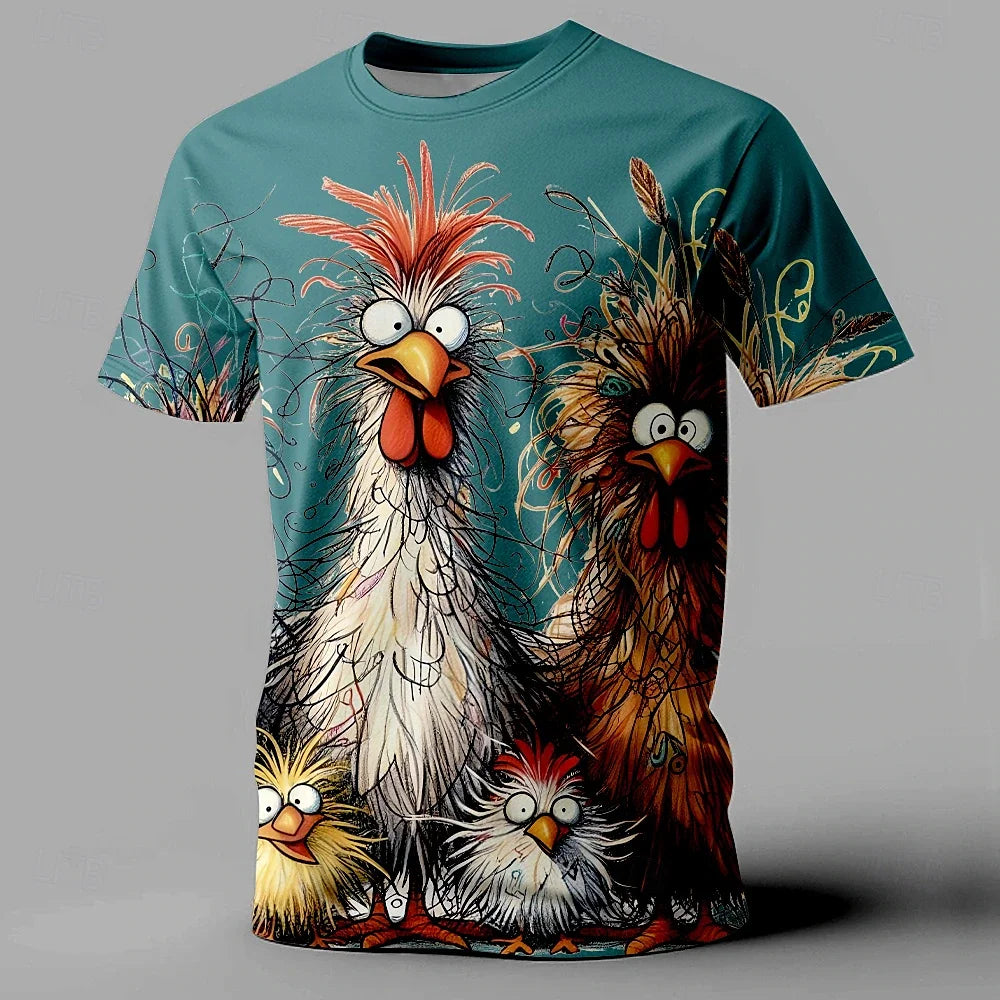 Men's T-Shirt Animal Chicken Print Summer Casual Short Sleeve Tee Street Fashion O-Neck Pullover