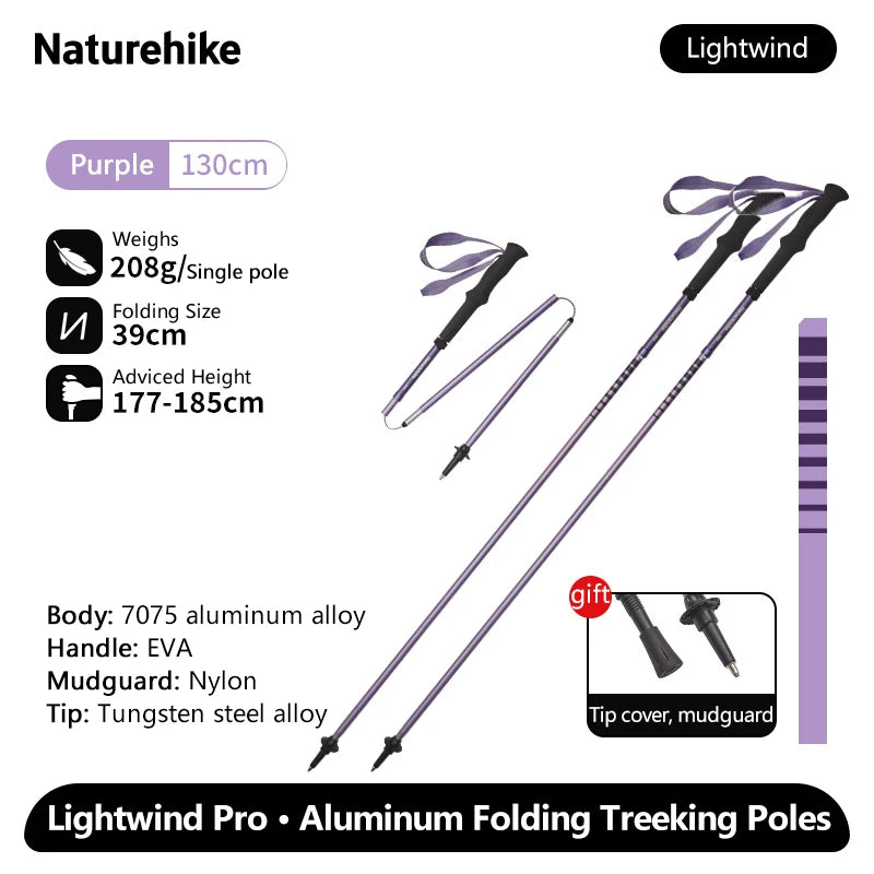 Naturehike Lightwind Pro Folding Trekking Poles 35–130cm Ultralight Aluminium Walking Stick