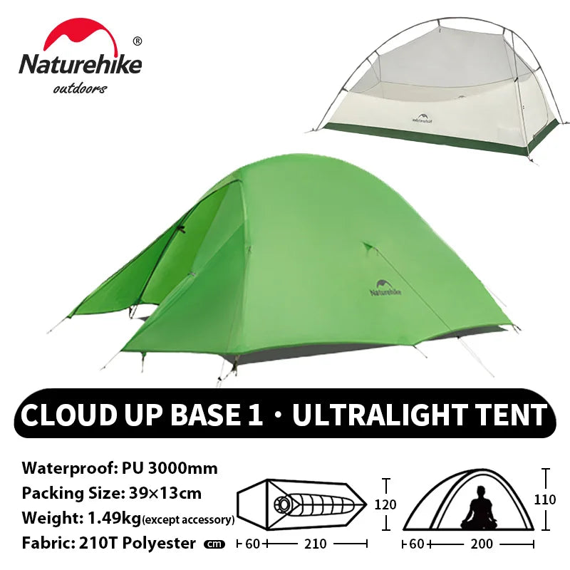 Cloud Up 1 Ultralight Waterproof Trekking Tent for Solo Camping, Hiking & Bikepacking (NATUREHIKE)