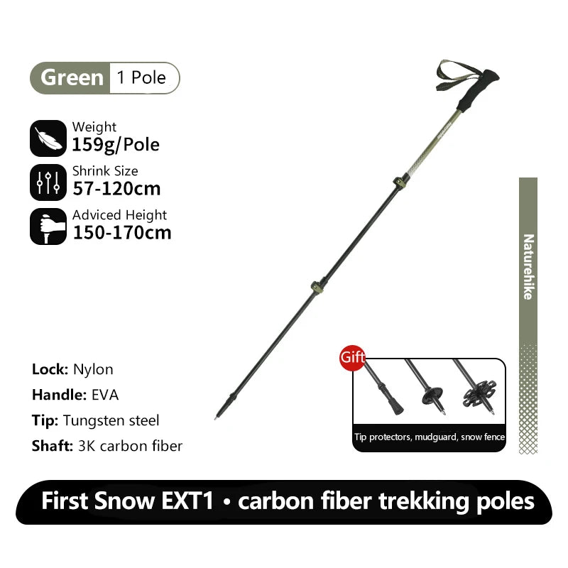 Naturehike EXT1 Carbon Fibre Walking Stick – Ultralight Telescopic Hiking Pole (3-Section)