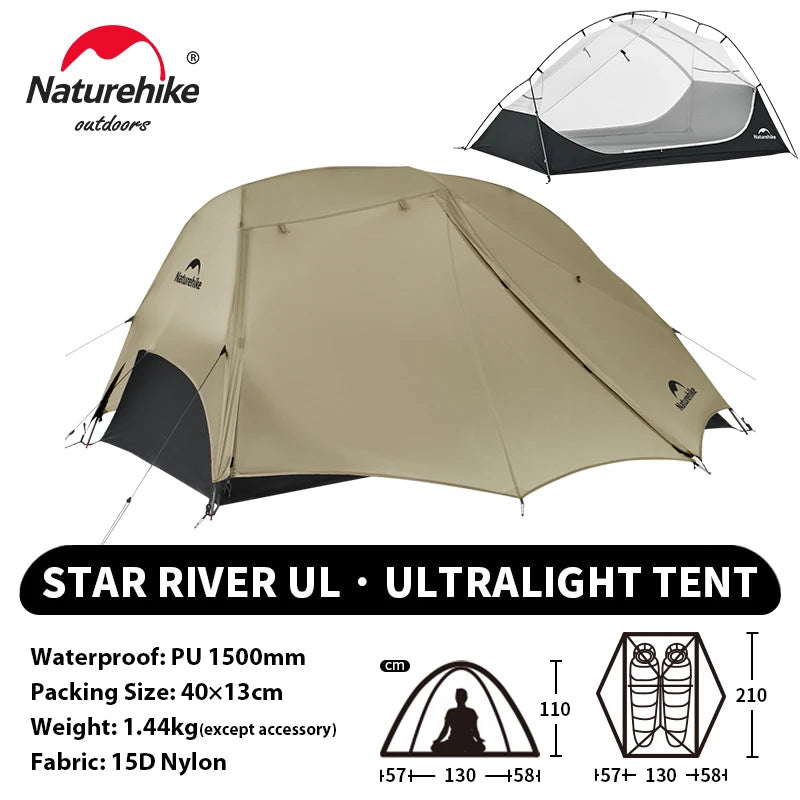 NATUREHIKE Star River 2 Ultralight 2-Person Waterproof Camping Tent for Hiking, Travel & Fishing