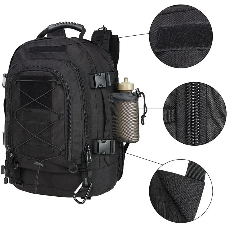 Extra Large 60L Tactical Pack – Water-Resistant Outdoor Rucksack for Hiking, Travel & Laptop Gear
