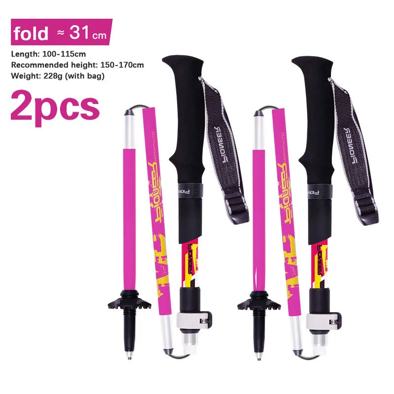 PIONEER Folding Hiking Walking Stick Lightweight Carbon Fibre & Aluminium 5-Part