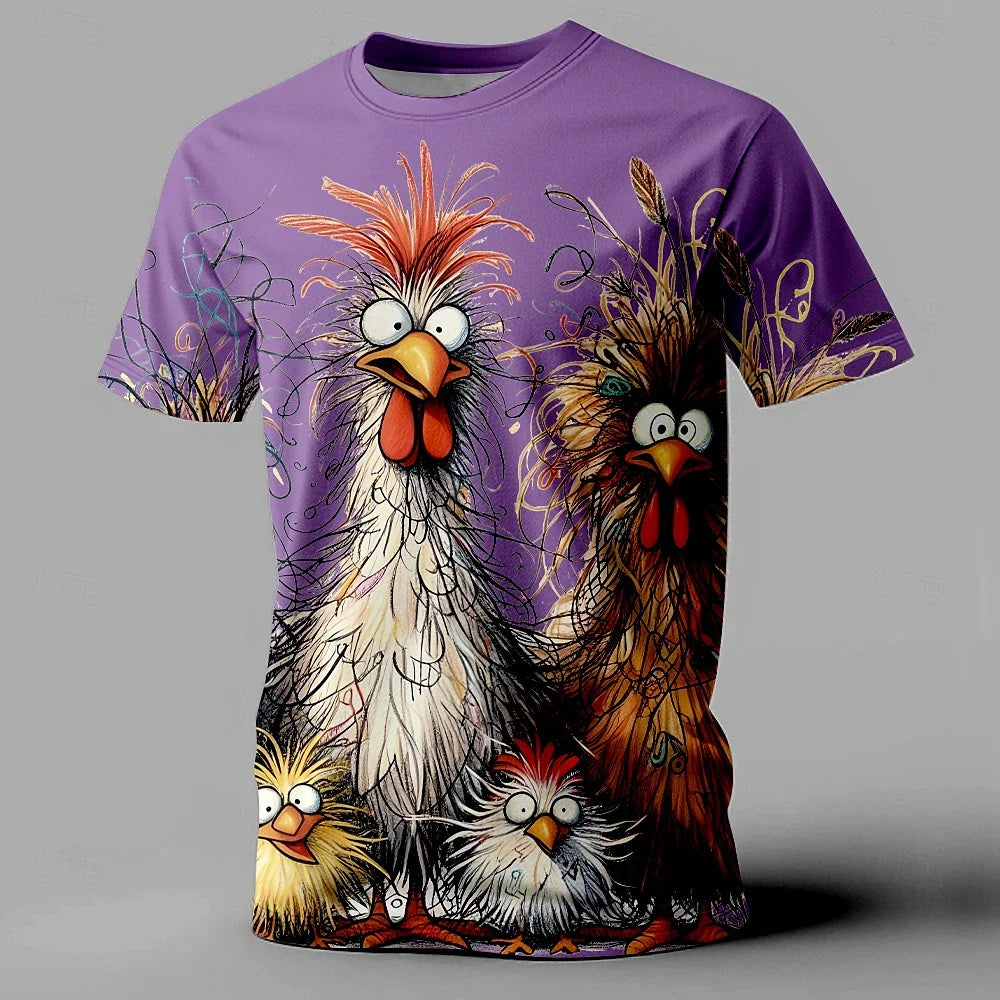 Men's T-Shirt Animal Chicken Print Summer Casual Short Sleeve Tee Street Fashion O-Neck Pullover