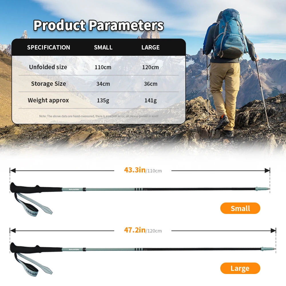 Naturehike Folding Carbon Trekking Poles 110–130cm Lightweight 4-Section Hiking Sticks