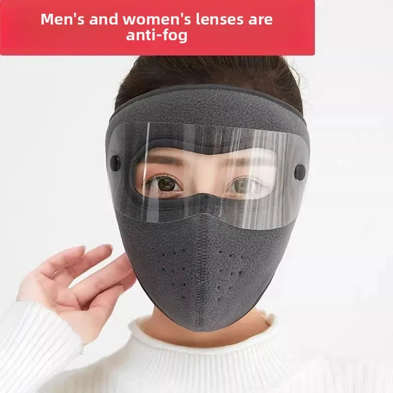 Thickened Fleece Full Face Cycling Mask with Goggles – Windproof & Dustproof Winter Riding Gear