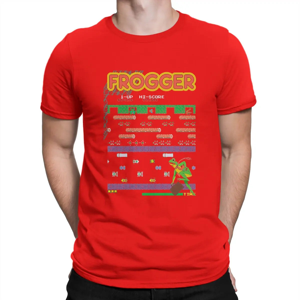 Men's Frogger Video Game Cotton T-Shirt Short Sleeve Arcade Tee Shirt Birthday Gift