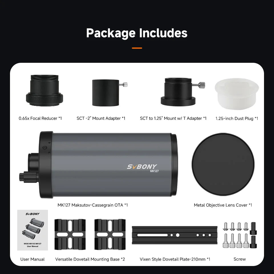 MK127 Maksutov-Cassegrain Telescope OTA 127mm f/11.8 with 0.65x Focal Reducer