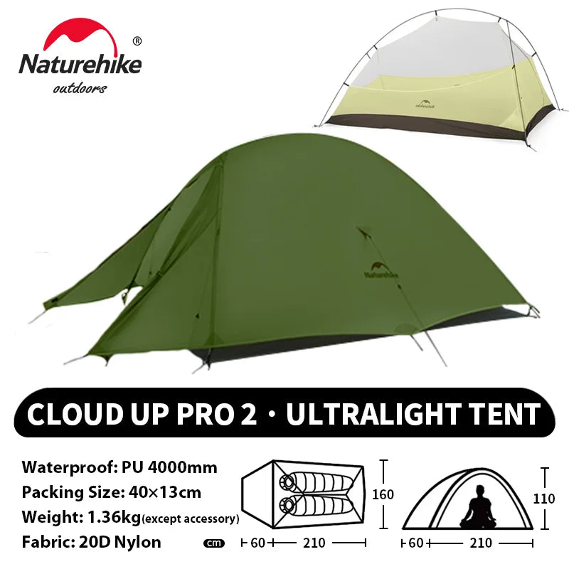 Naturehike Cloud Up 2-Person Ultralight Camping Tent – Waterproof & Durable Hiking Tent