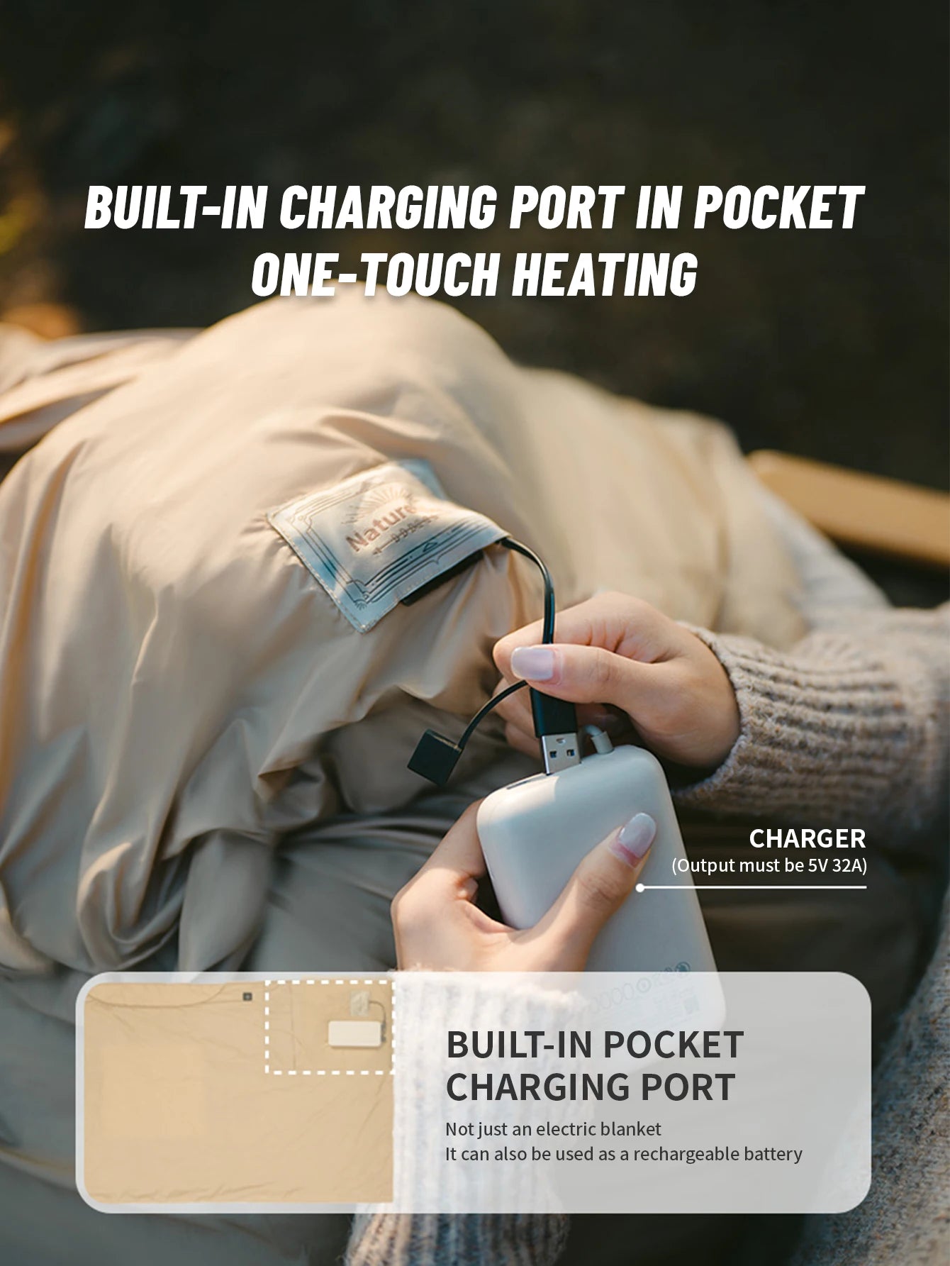 Naturehike Electric Heated Blanket USB Heating Blanket for Winter Camping Thermal Sleeping Bag Liner