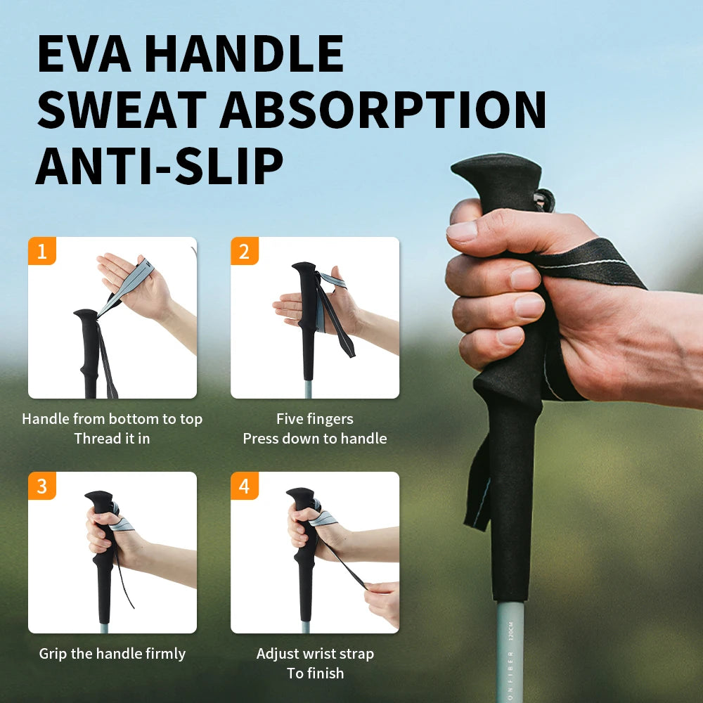 Naturehike Folding Carbon Trekking Poles 110–130cm Lightweight 4-Section Hiking Sticks