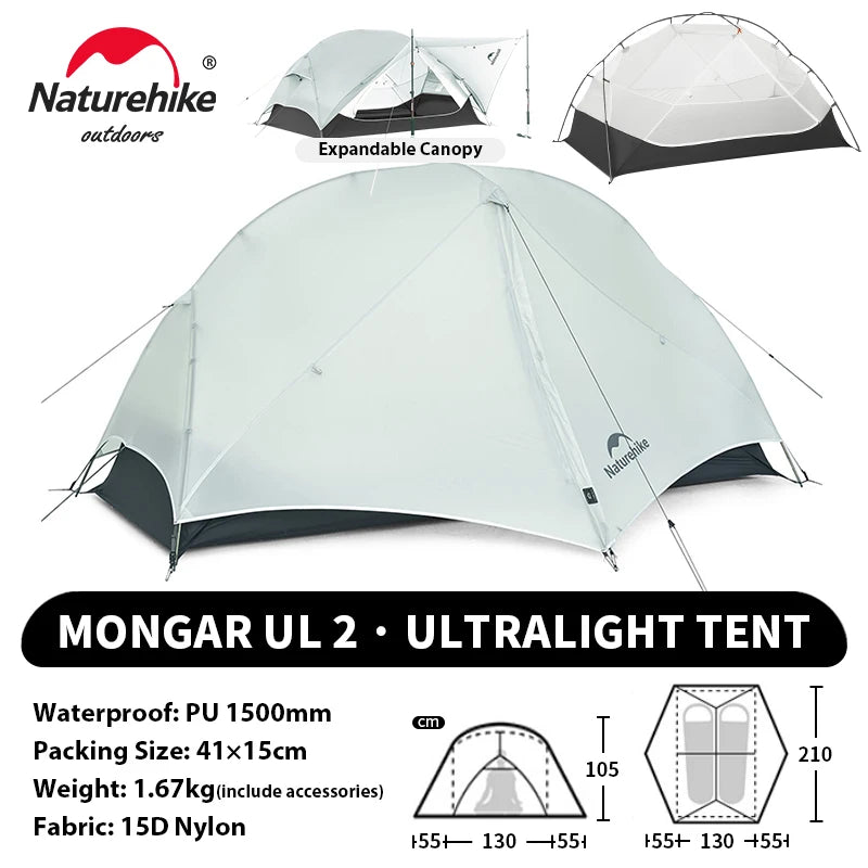 NATUREHIKE Mongar UL & PRO Ultralight Waterproof Tents for 1–3 People (15D/20D Options)