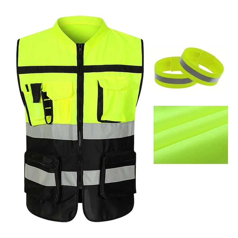 High-Visibility Reflective Workwear Vest – Multi-Pocket Safety Clothing for Construction & Night Use