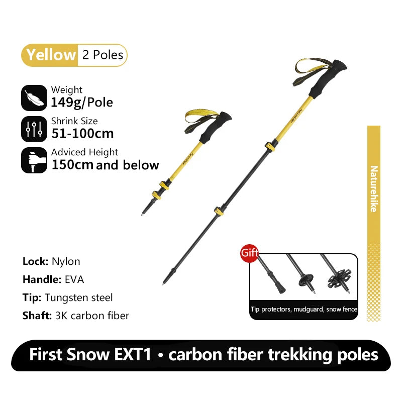 Naturehike EXT1 Carbon Fibre Walking Stick – Ultralight Telescopic Hiking Pole (3-Section)