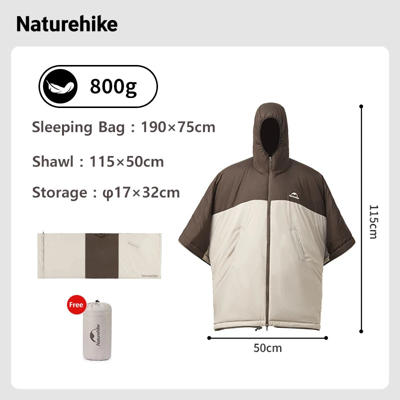 Wearable Cloak Sleeping Bag Ultralight Portable Poncho Quilt Hybrid Camping 3-Season Cotton Bag