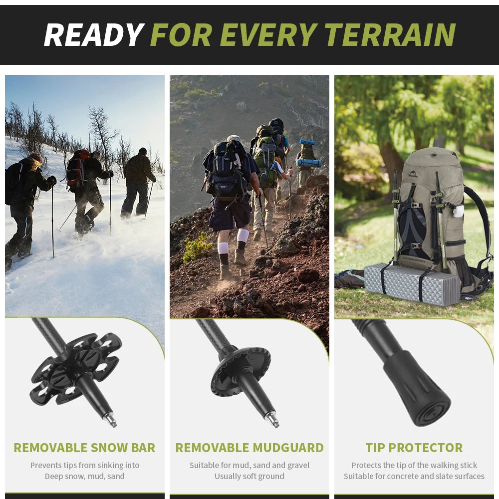 Naturehike EXT1 Carbon Fibre Walking Stick – Ultralight Telescopic Hiking Pole (3-Section)