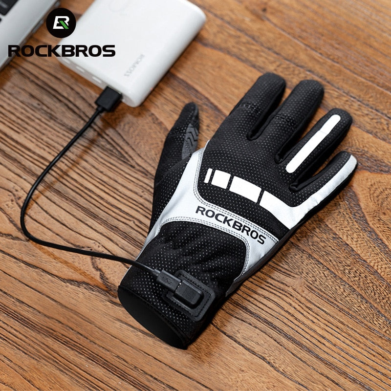 Warm Bicycle Gloves Winter SBR Touch Screen USB Heated Gloves Windproof Plam Breathable Gloves