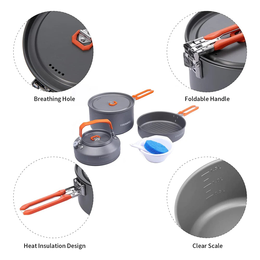 Fire Maple Feast 2 Aluminium Cookware Set Outdoor Camping Hiking Pot Pan Kettle Kit FMC-F2