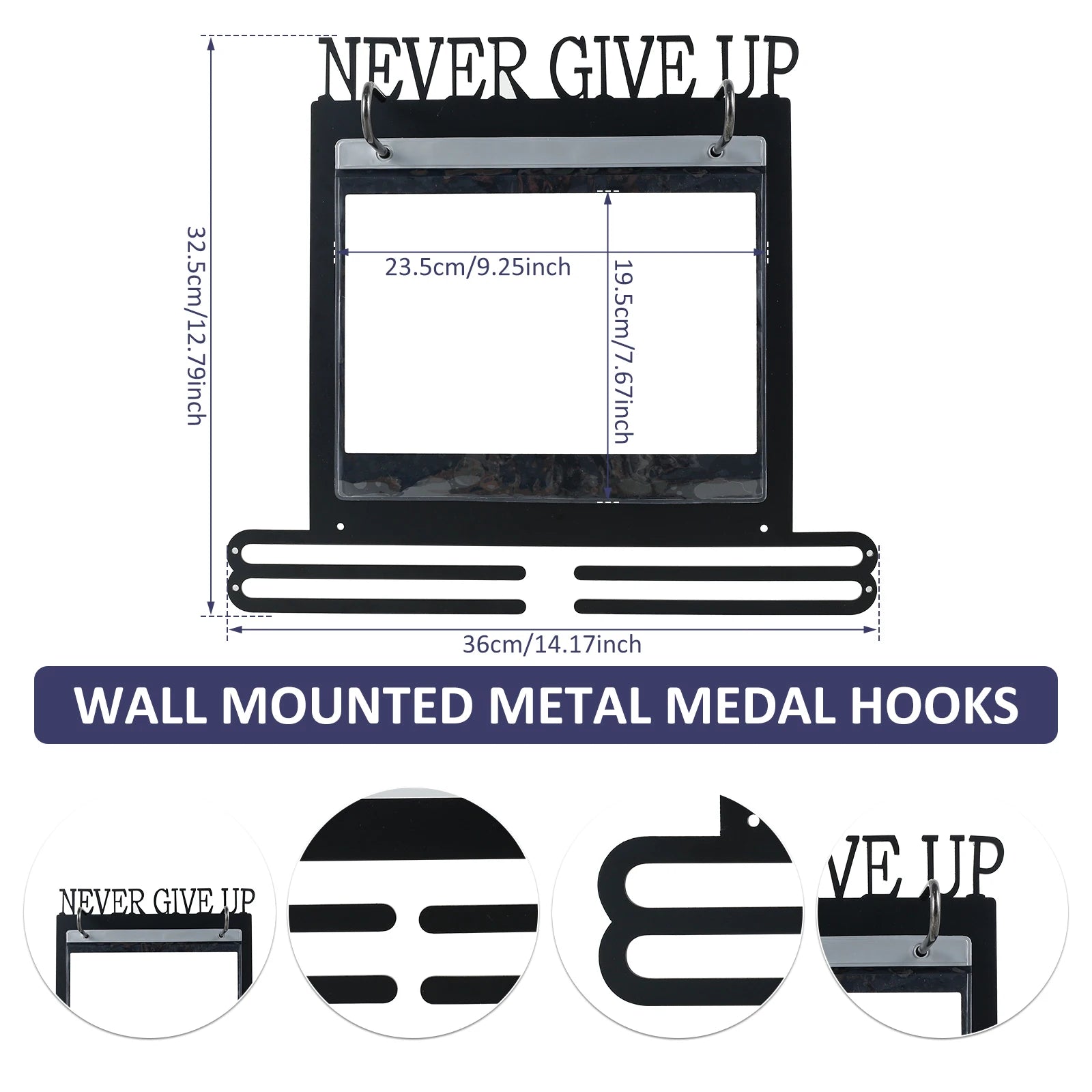 Wall-Mounted Iron Medal Display Holder with Number Storage Bags – Double Tier Medal Hanger