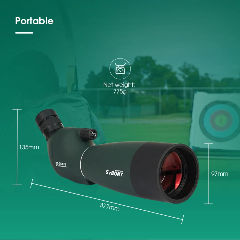SVBONY SV28PLUS 25–75x Spotting Scope – 50/60/70mm FMC BAK4 Prism Long-Range Telescope