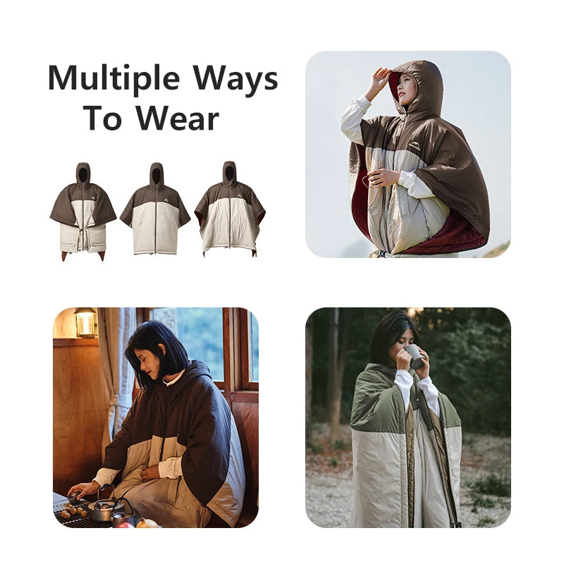 Wearable Cloak Sleeping Bag Ultralight Portable Poncho Quilt Hybrid Camping 3-Season Cotton Bag