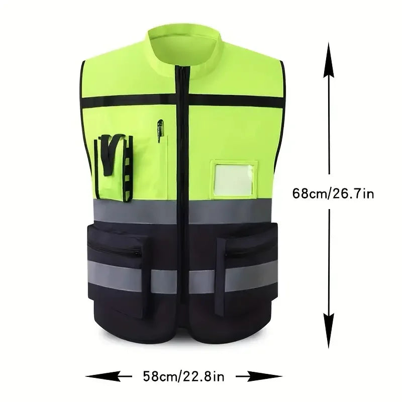 High-Visibility Reflective Workwear Vest – Multi-Pocket Safety Clothing for Construction & Night Use