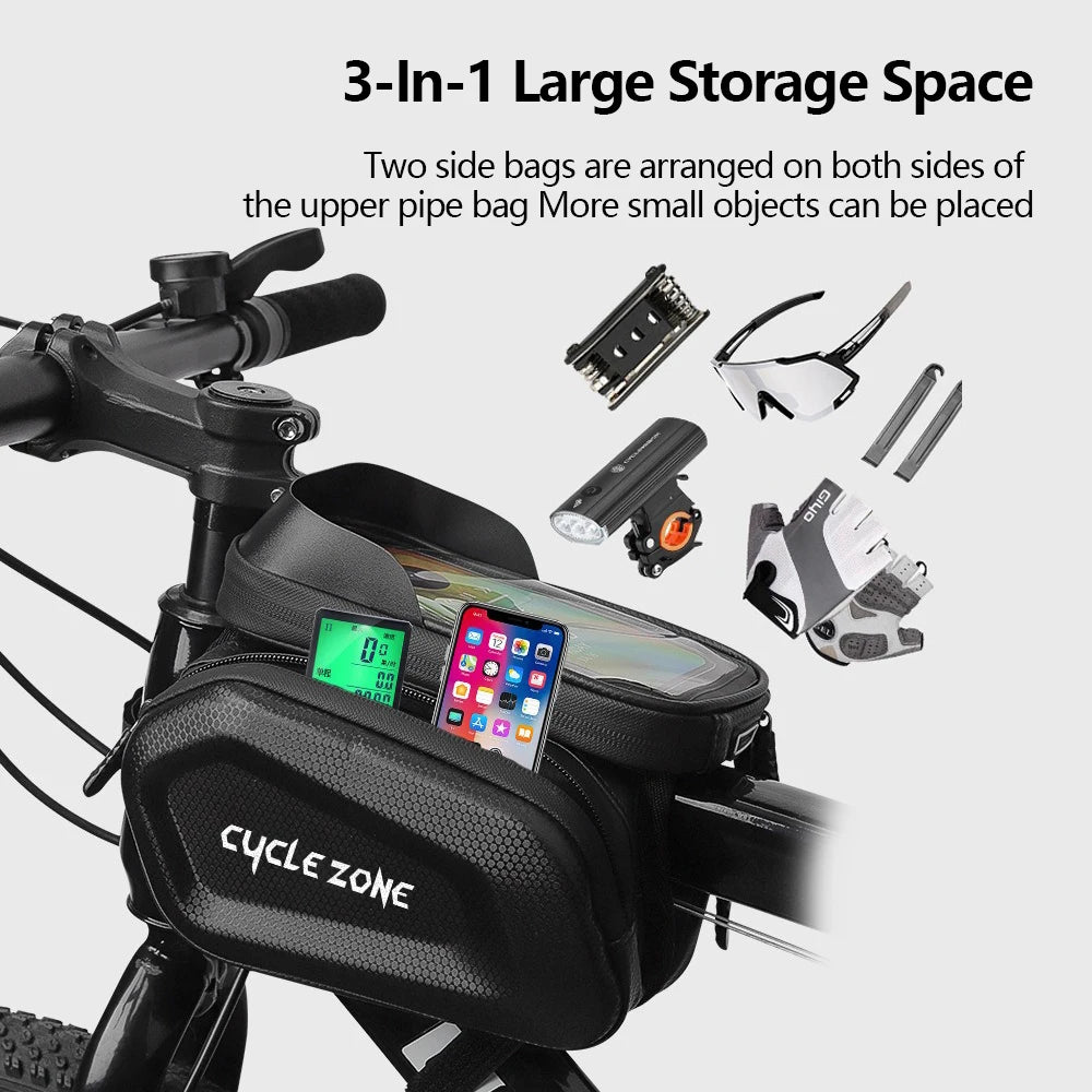CYCLE ZONE Touchscreen Bicycle Phone Bag Large Capacity Top Tube Frame Cycling Case
