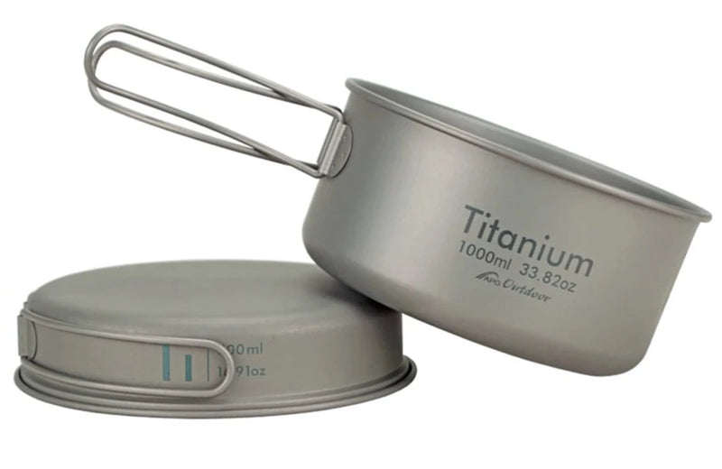 APG Ultralight Titanium Pan Outdoor Camping Titanium Bowl Set Folding Handle Cookware