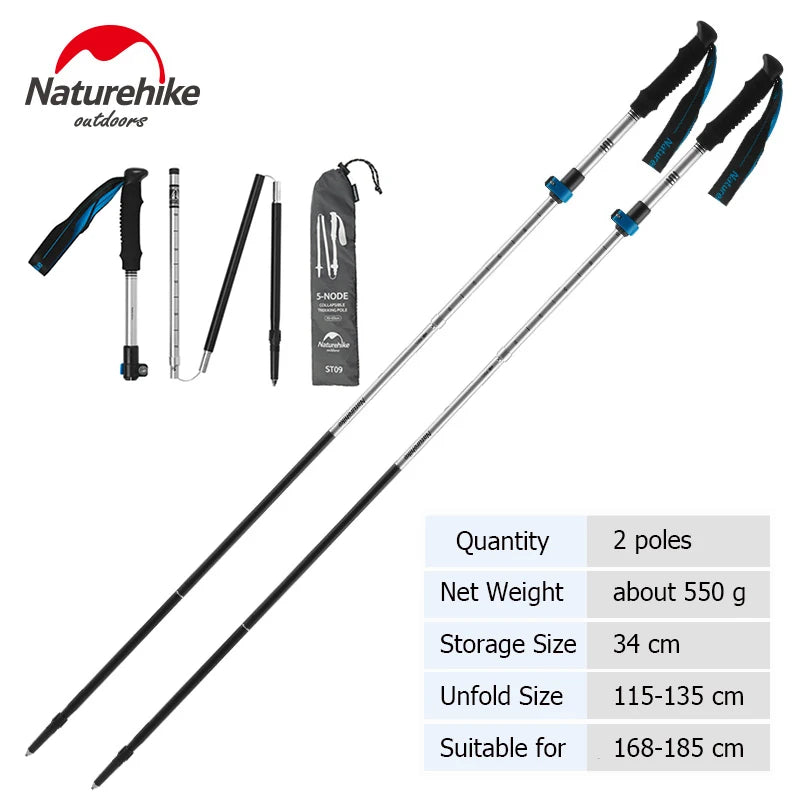 Naturehike ST09 Collapsible Trekking Poles 34–135cm Five-Section Folding Hiking Sticks
