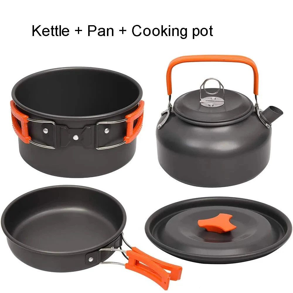 Camping Cookware Set with Pot, Frying Pan & Teapot for 2–3 People