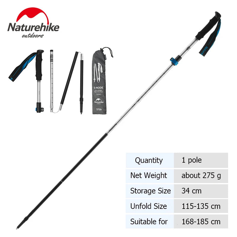 Naturehike ST09 Collapsible Trekking Poles 34–135cm Five-Section Folding Hiking Sticks