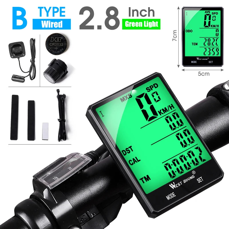 WEST BIKING Cycling Speedometer Digital Waterproof Bike Odometer, Wireless and Wired 20 Functions
