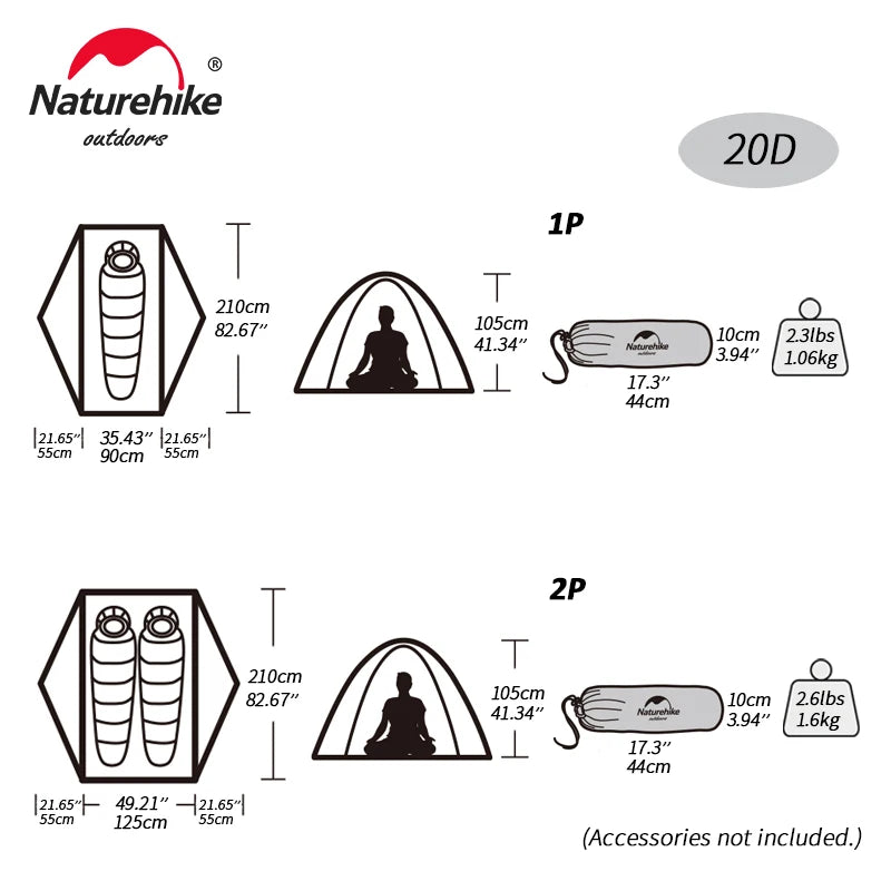 Lightweight Backpacking Dome Tent with Footprint – 1–2 Person (Naturehike Tagar Compatible)