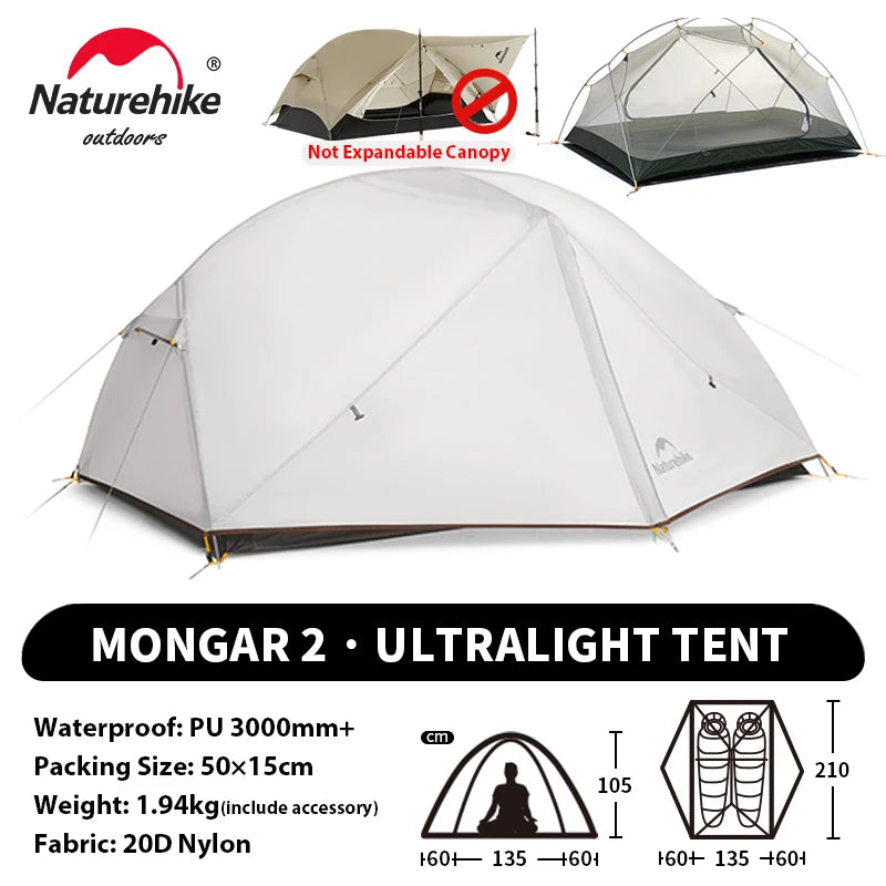 NATUREHIKE Mongar UL & PRO Ultralight Waterproof Tents for 1–3 People (15D/20D Options)