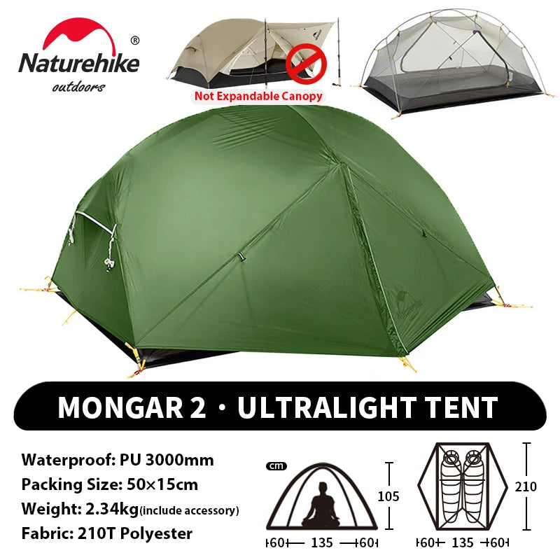 NATUREHIKE Mongar UL & PRO Ultralight Waterproof Tents for 1–3 People (15D/20D Options)