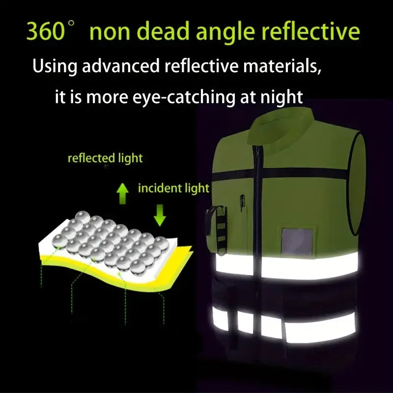 High-Visibility Reflective Workwear Vest – Multi-Pocket Safety Clothing for Construction & Night Use