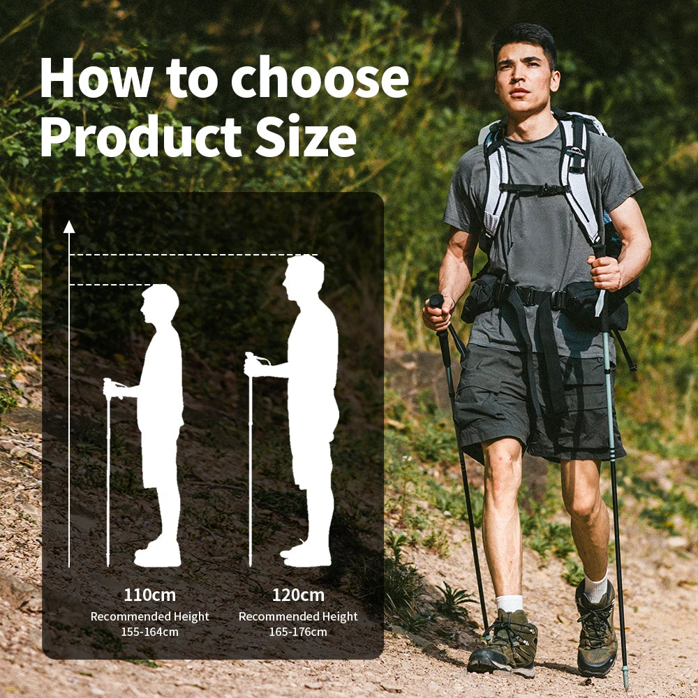 Naturehike Folding Carbon Trekking Poles 110–130cm Lightweight 4-Section Hiking Sticks