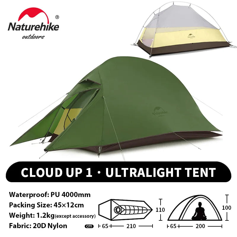 Cloud Up 1 Ultralight Waterproof Trekking Tent for Solo Camping, Hiking & Bikepacking (NATUREHIKE)
