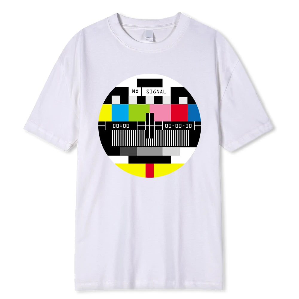 No Signal Men T-Shirt Hip Hop Streetwear Tops & Tees Novelty Geometric Short Sleeve Summer Cotton