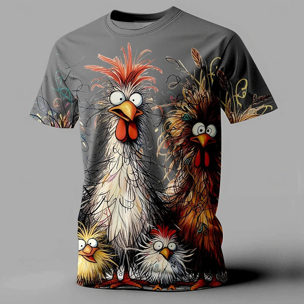 Men's T-Shirt Animal Chicken Print Summer Casual Short Sleeve Tee Street Fashion O-Neck Pullover