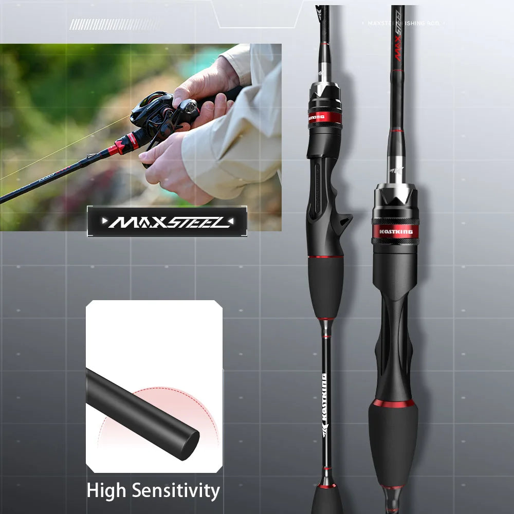 KastKing Max Steel Carbon Fishing Rod – Spinning & Casting Options for Bass, Pike & Inshore Fishing