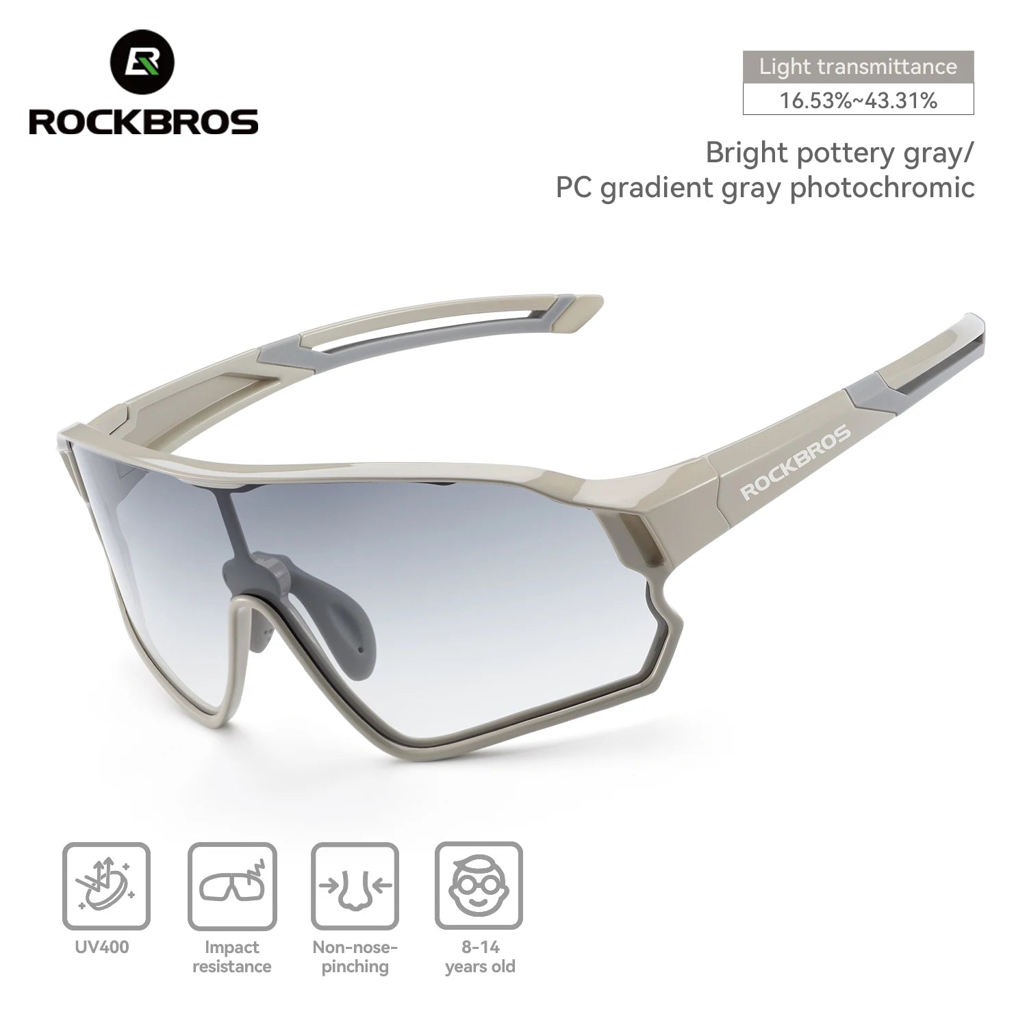 ROCKBROS Kids Photochromic Polarised Cycling Sunglasses UV400 Lightweight Bike Glasses