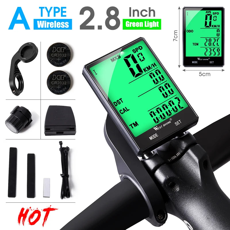 WEST BIKING Cycling Speedometer Digital Waterproof Bike Odometer, Wireless and Wired 20 Functions