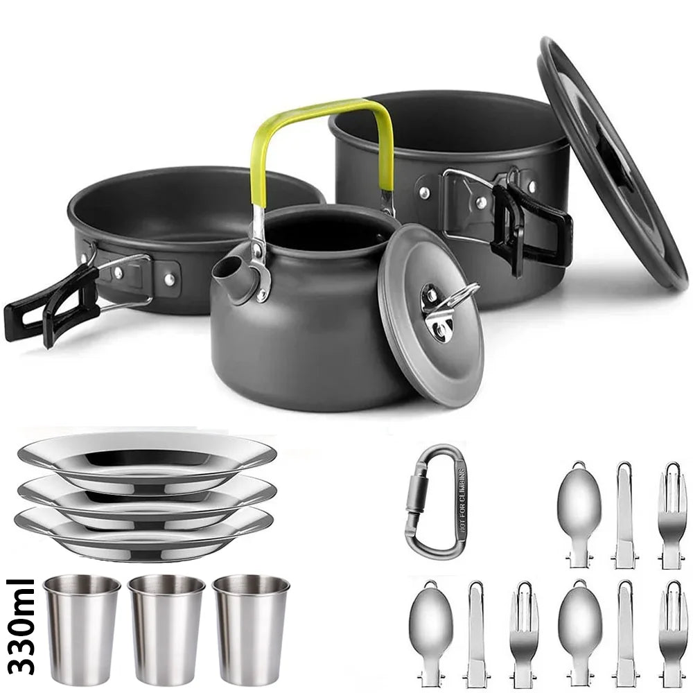Camping Cookware Set with Pot, Frying Pan & Teapot for 2–3 People