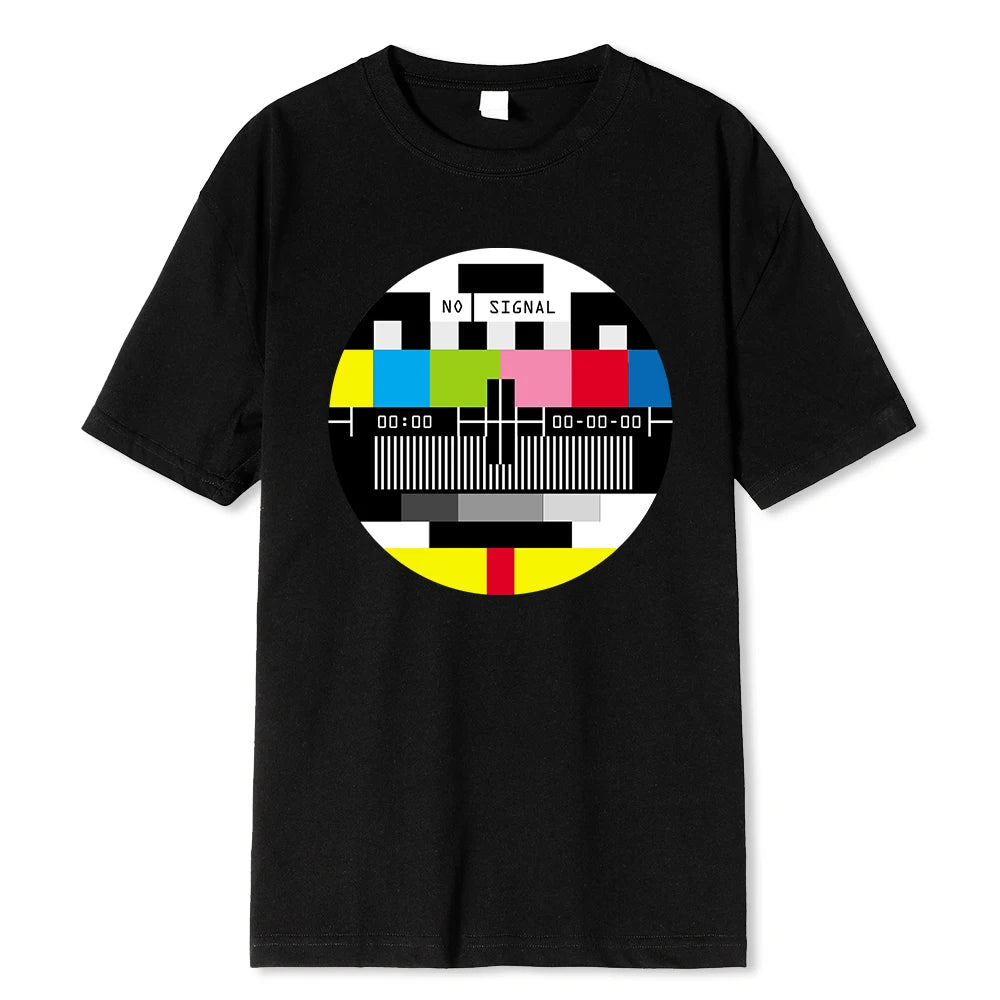 No Signal Men T-Shirt Hip Hop Streetwear Tops & Tees Novelty Geometric Short Sleeve Summer Cotton