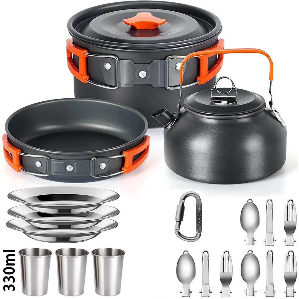 Camping Cookware Set with Pot, Frying Pan & Teapot for 2–3 People