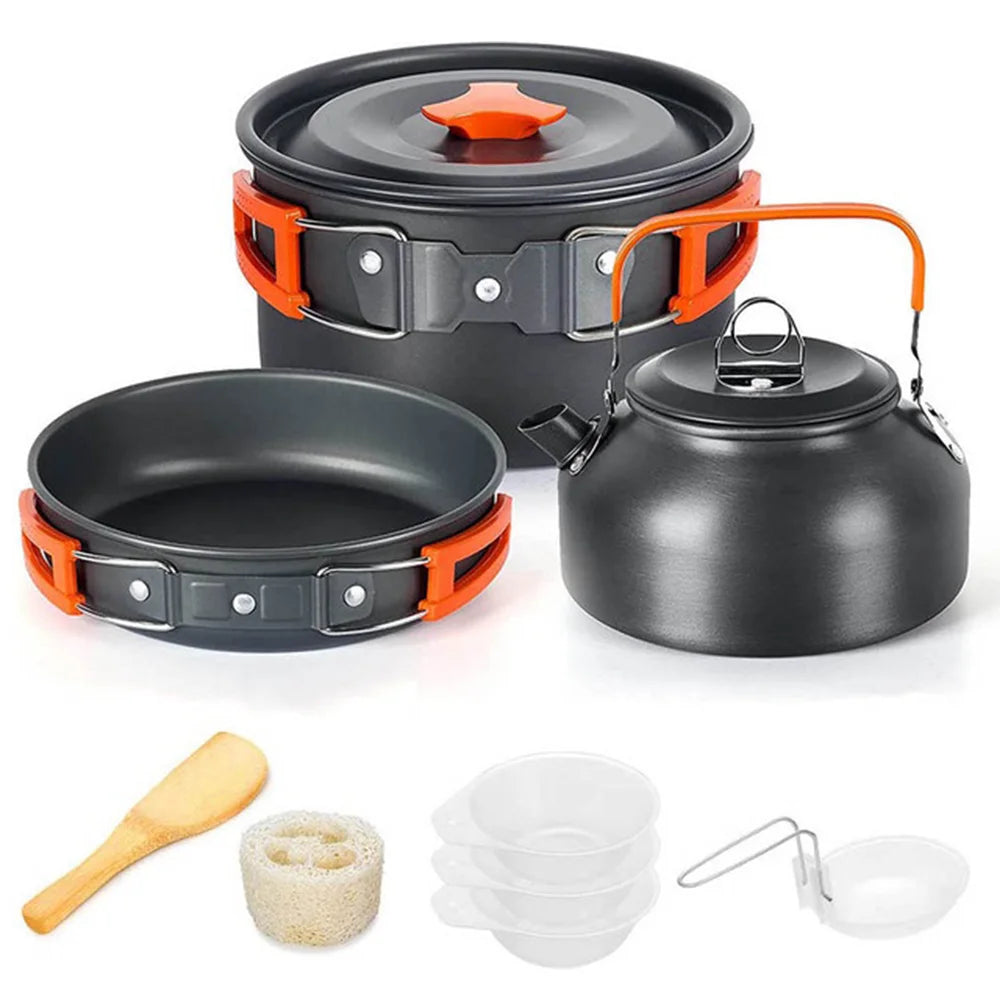 Camping Cookware Set with Pot, Frying Pan & Teapot for 2–3 People